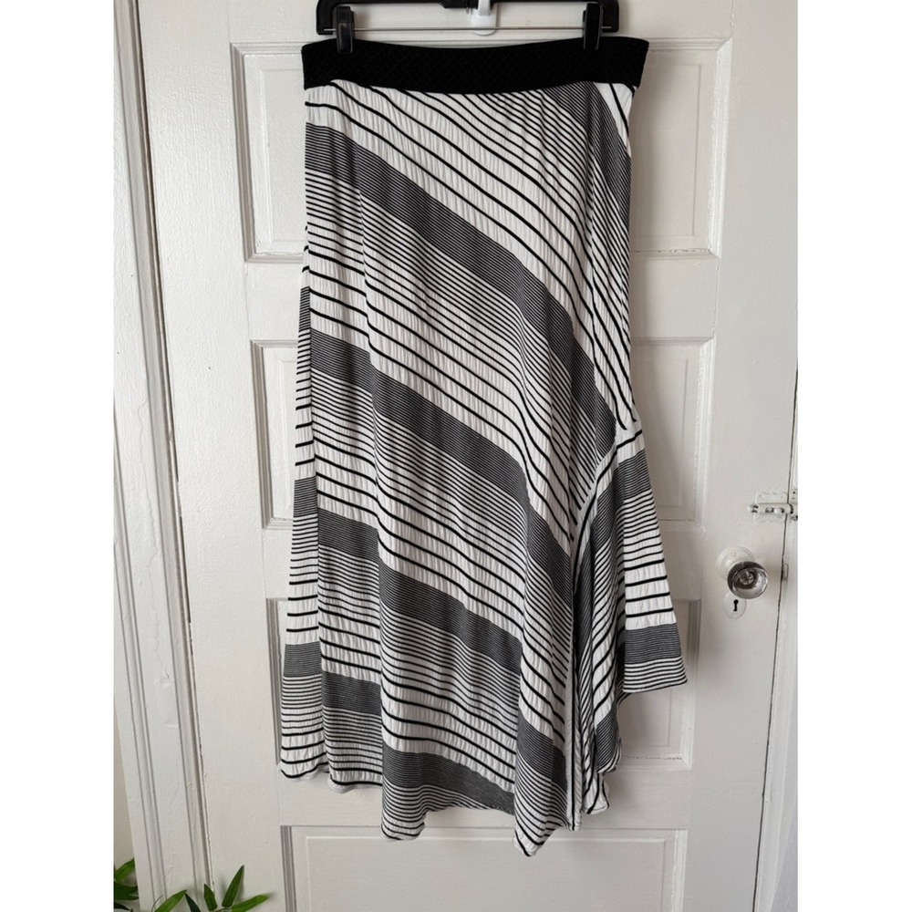 Chicos Flowy Midi Skirt Handkerchief Hem Trapeze Coastal Black‎ White Stripes - Picture 4 of 16